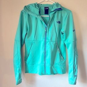 Sz S.  North Face base layer or lighter jacket.  Teal/aqua.